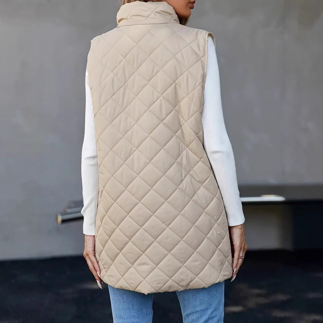 Women's Quilted Longline Gilet with Funnel Neck