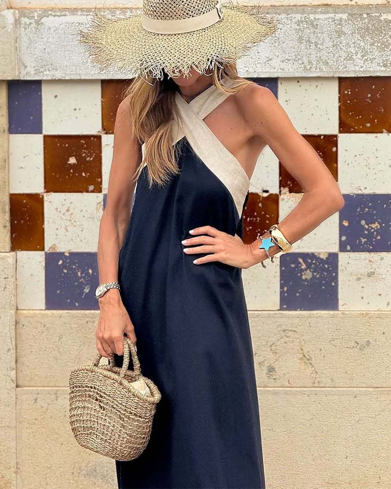 Cross Over Halter Neck Maxi Dress