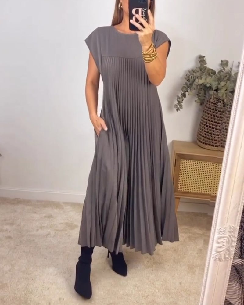 Sophia | Pleated Cap Sleeve Maxi Dress
