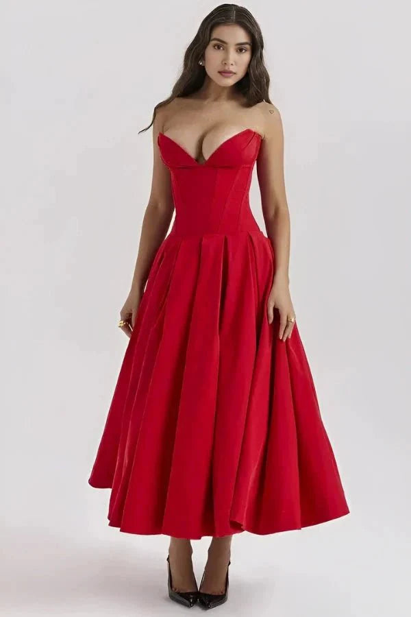 Strapless Corset Midi Dress for Women
