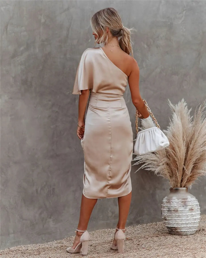 Alessia | One-Shoulder Draped Midi Dress
