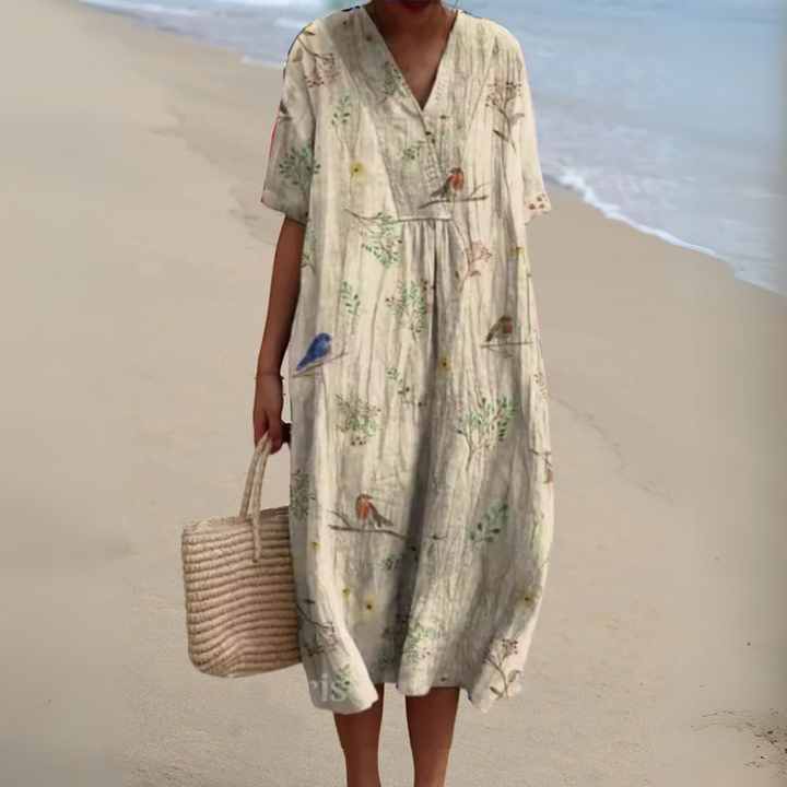 Women's Floral V-Neck Short Sleeve Maxi Dress