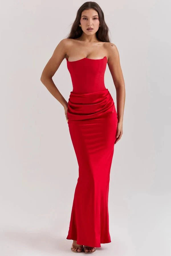 Ruched Strapless Maxi Dress for Women