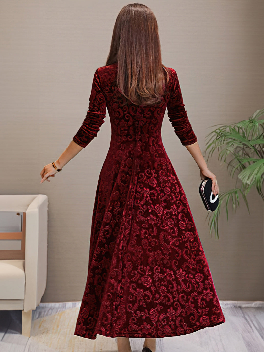 Vivienne | Floral Velvet V Neck Midi Dress