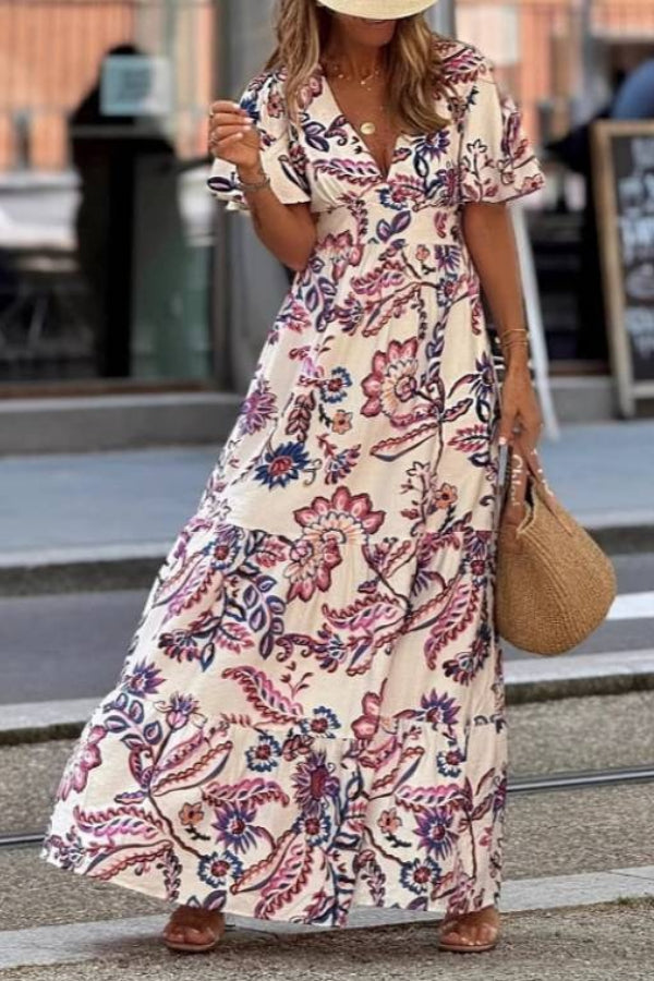 Women's Floral Maxi Dress with Tiered Hem