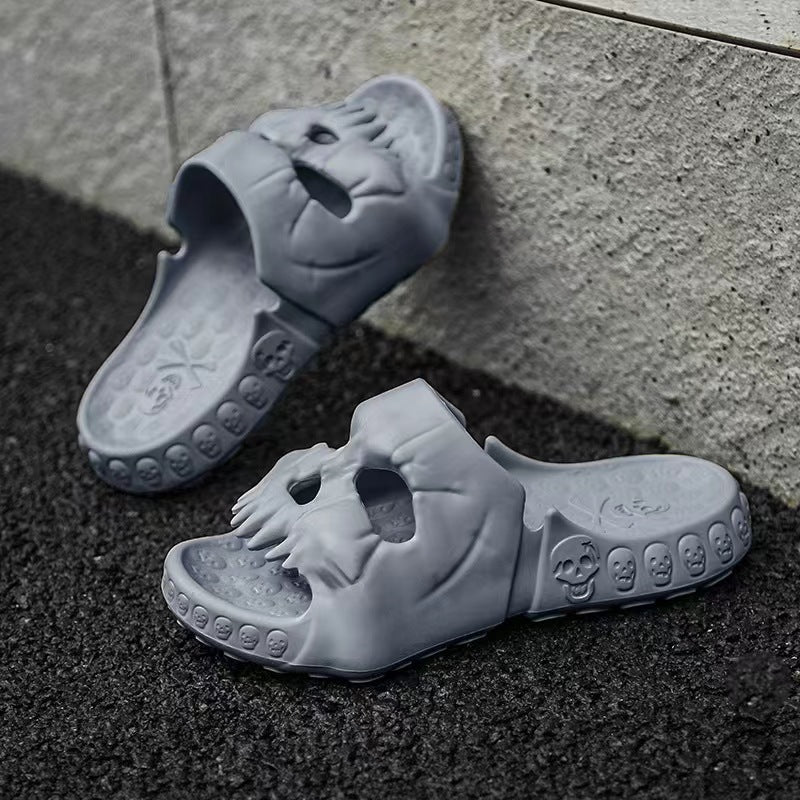 Women's Skull Face Halloween Slippers with Novelty Design
