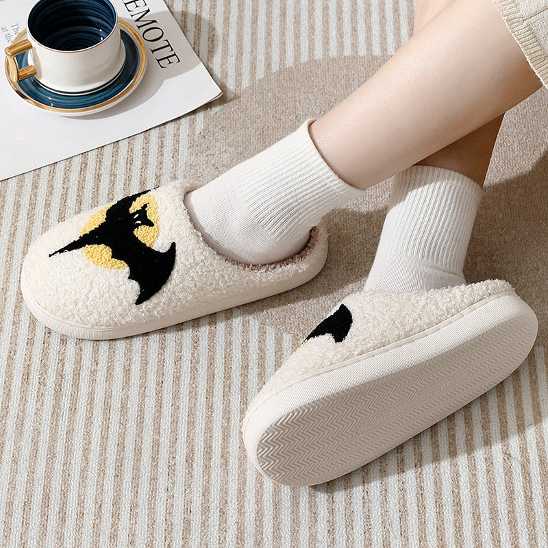 Halloween Bat Print Slippers with Fleece Lining