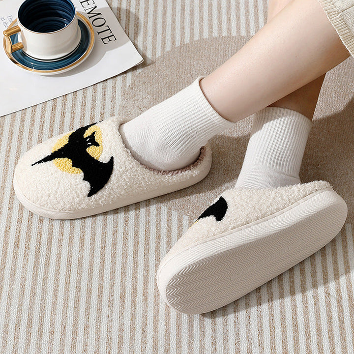 Halloween Bat Print Slippers with Fleece Lining