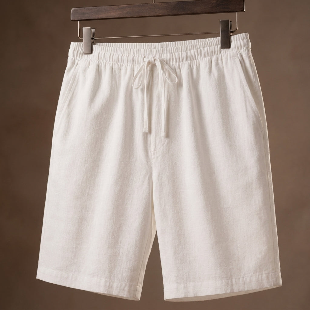 Men's Linen Drawstring Shorts with Elastic Waist