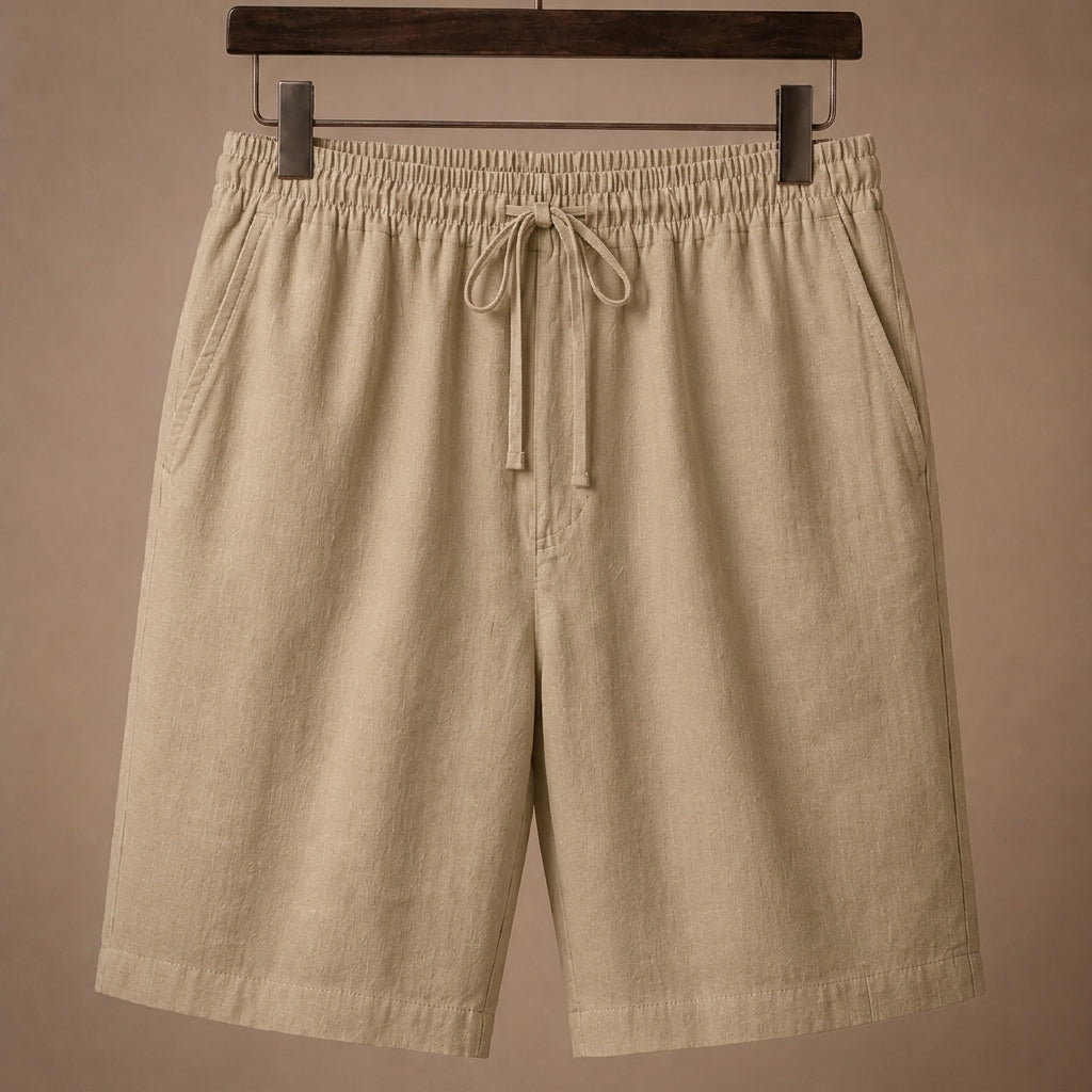 Men's Linen Drawstring Shorts with Elastic Waist