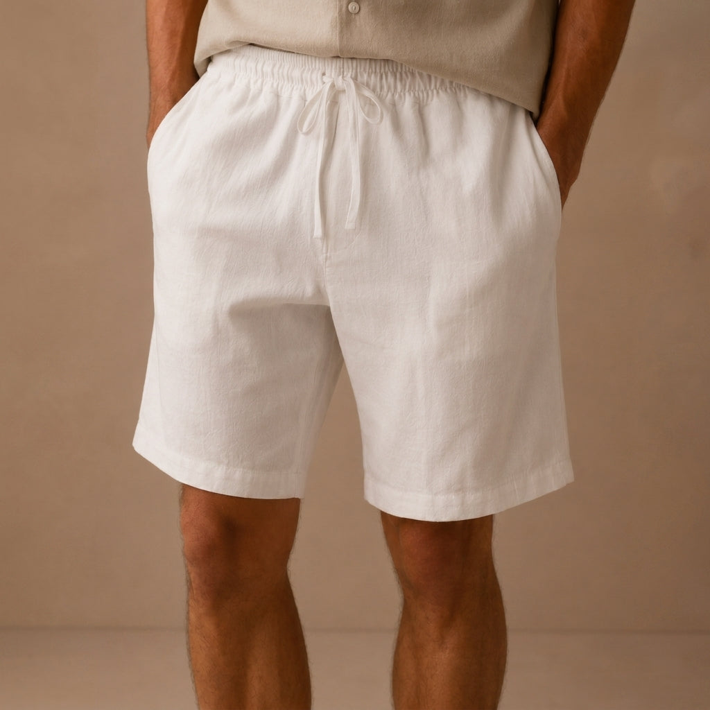 Men's Linen Drawstring Shorts with Elastic Waist