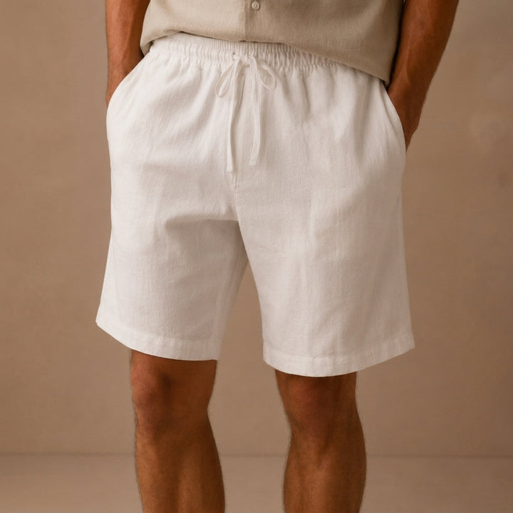 Men's Linen Drawstring Shorts with Elastic Waist