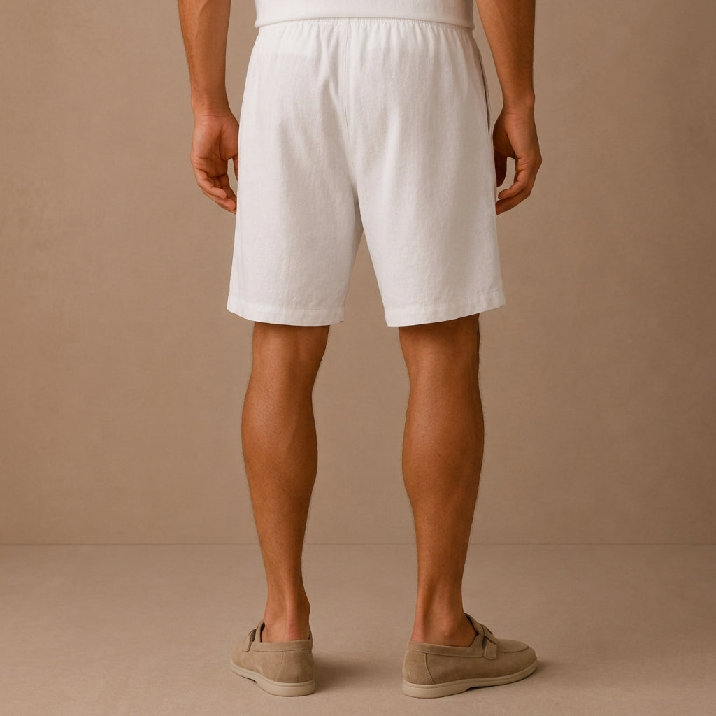 Men's Linen Drawstring Shorts with Elastic Waist