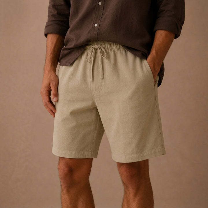 Men's Linen Drawstring Shorts with Elastic Waist