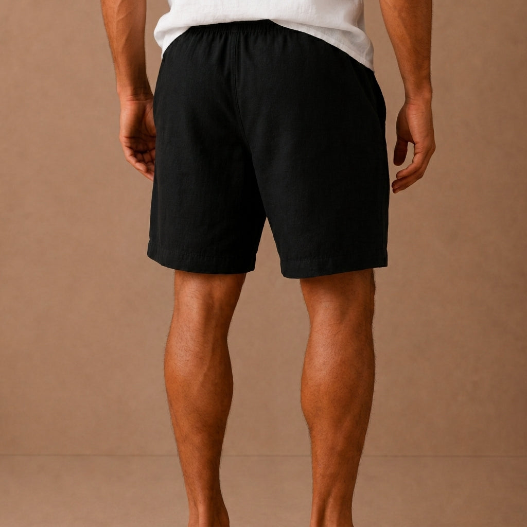 Men's Linen Drawstring Shorts with Elastic Waist