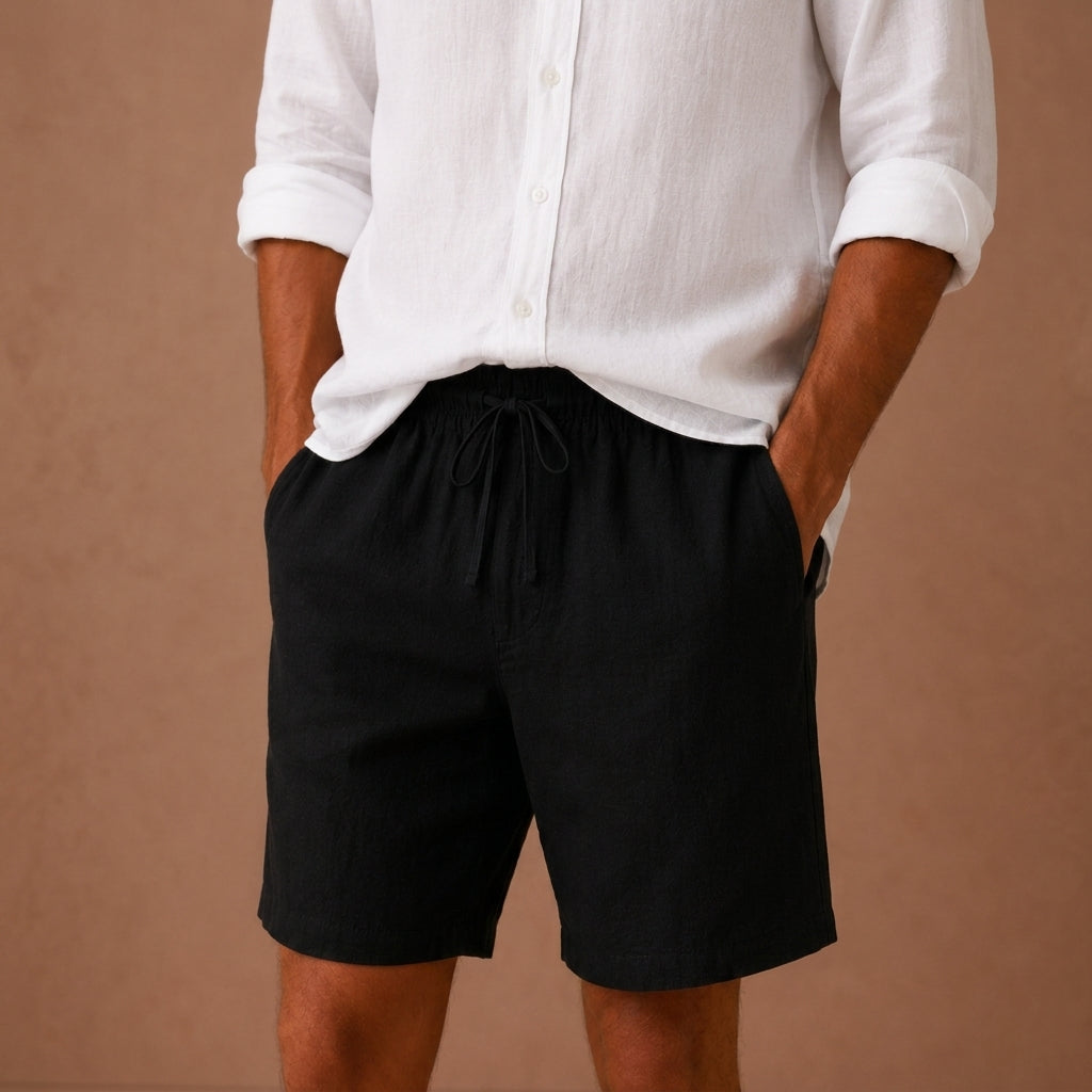 Men's Linen Drawstring Shorts with Elastic Waist
