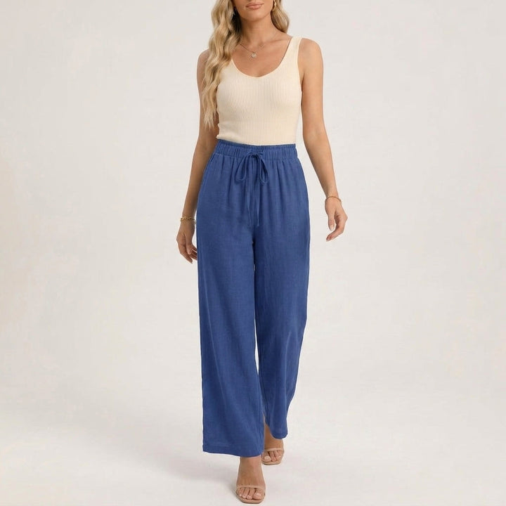 Women's Linen Wide-Leg Pants with Smocked Waistband