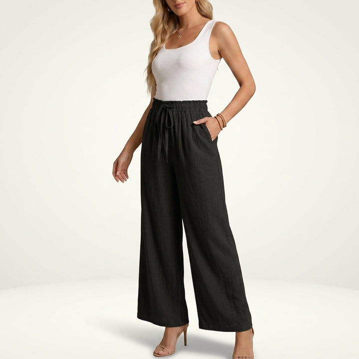 Women's Linen Wide-Leg Pants with Smocked Waistband