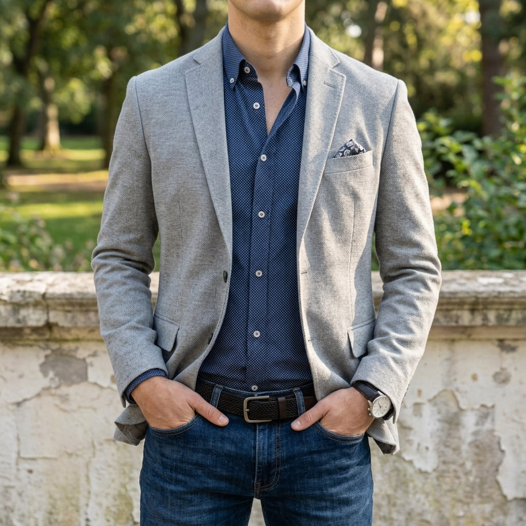 Men's Wool Blend Blazer with Notch Lapel Slim Fit
