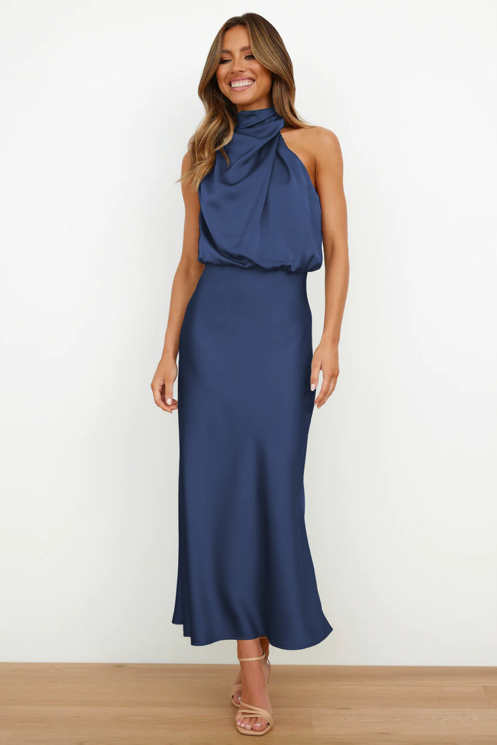 Adriana | Satin Halter Neck Maxi Cocktail Dress