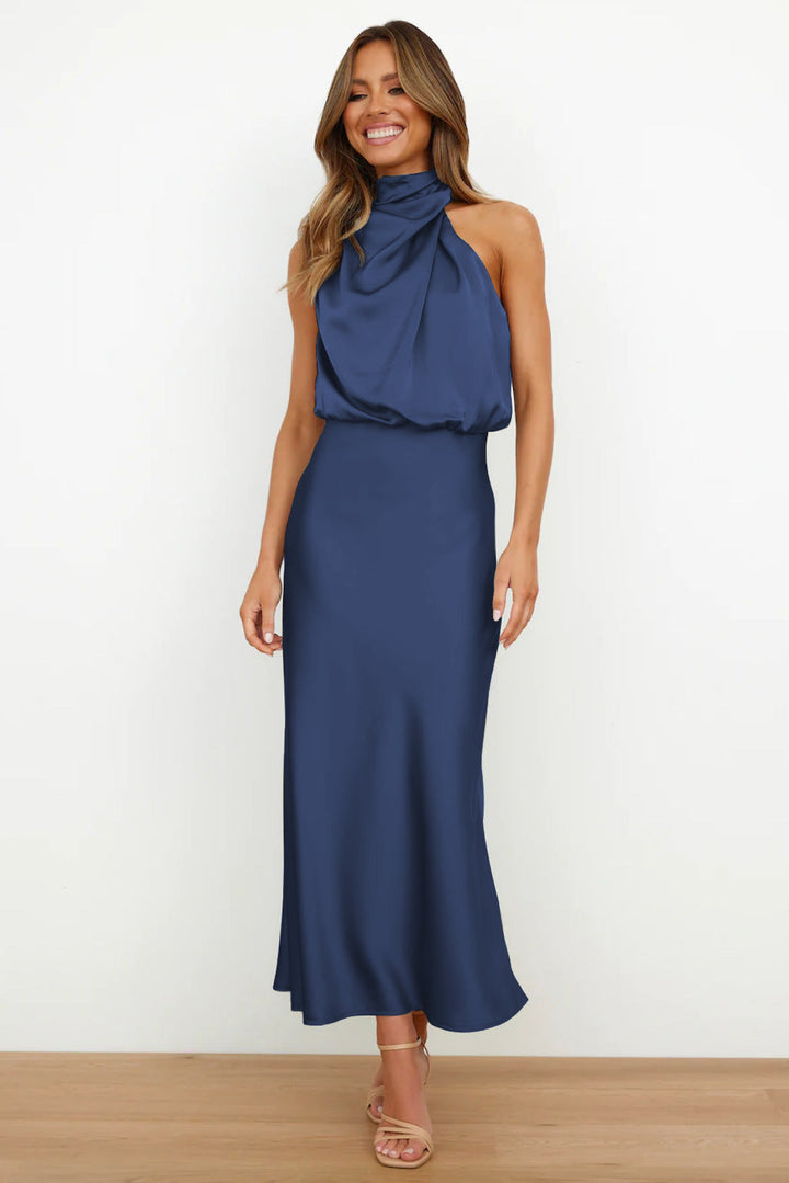 Adriana | Satin Halter Neck Maxi Cocktail Dress