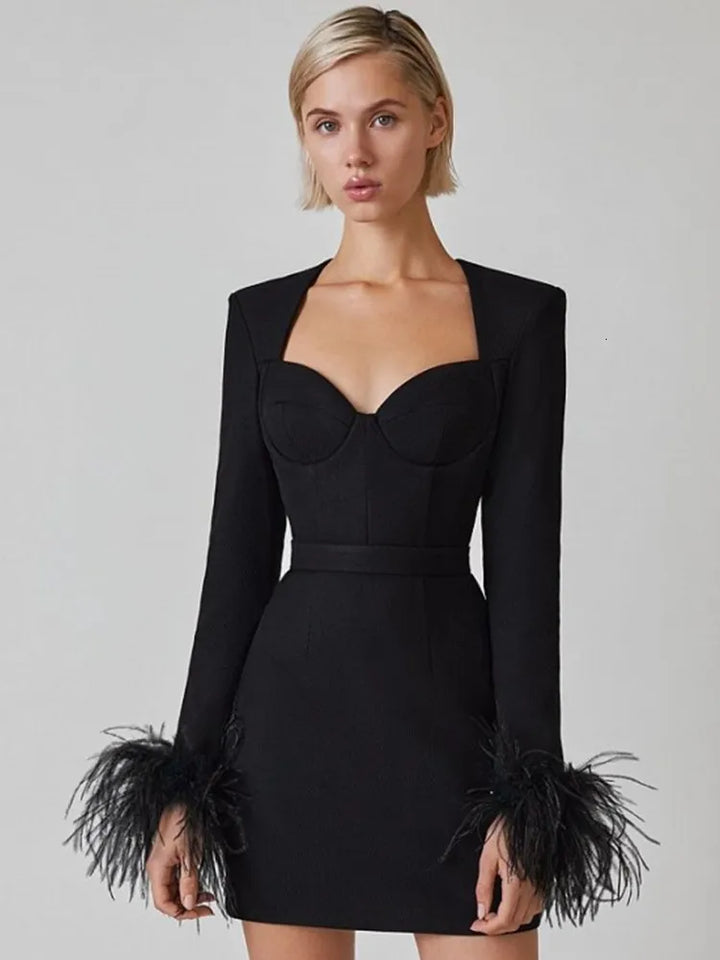 Daphne | Feather Cuff Cocktail Mini Dress