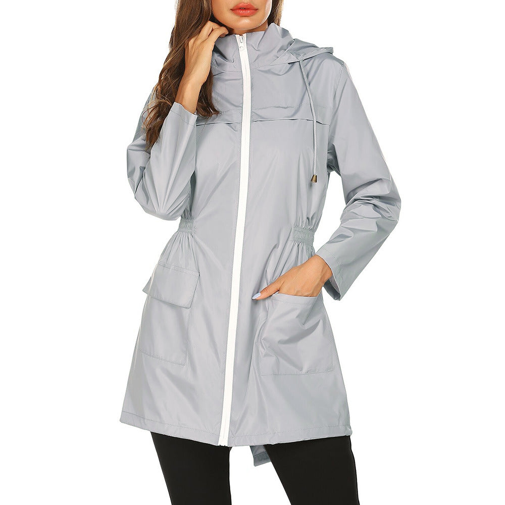 Women's Waterproof Hooded Raincoat with Drawstring Waist