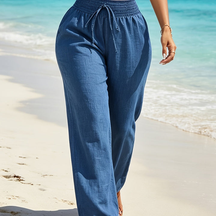 Women's Wide-Leg Pants with Shirred Drawstring Waist