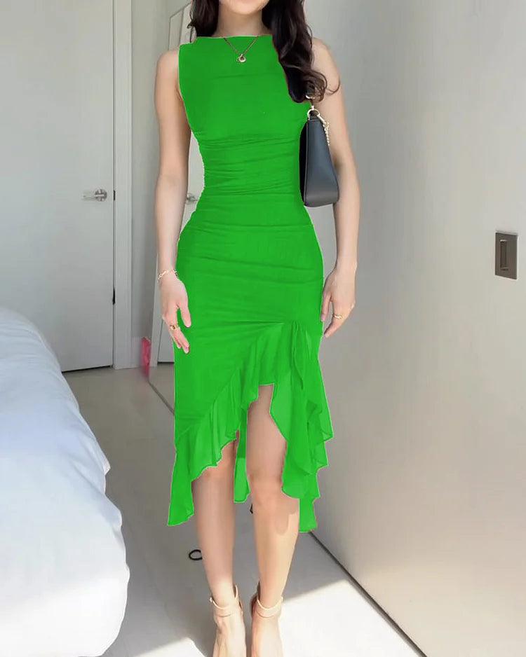 Emilia | Elegant Sleeveless Asymmetric Midi Dress