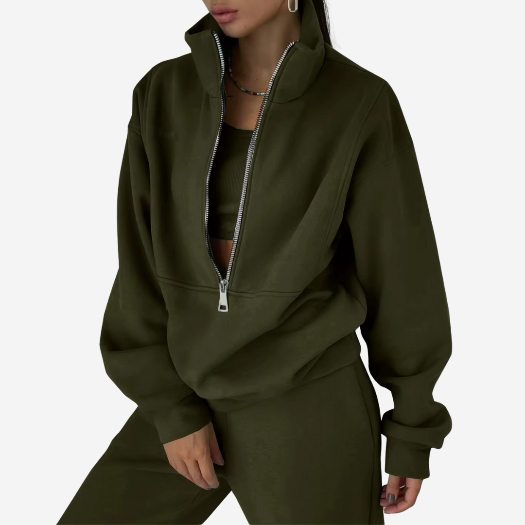 Women's Half-Zip Tracksuit with Ribbed Cuffs