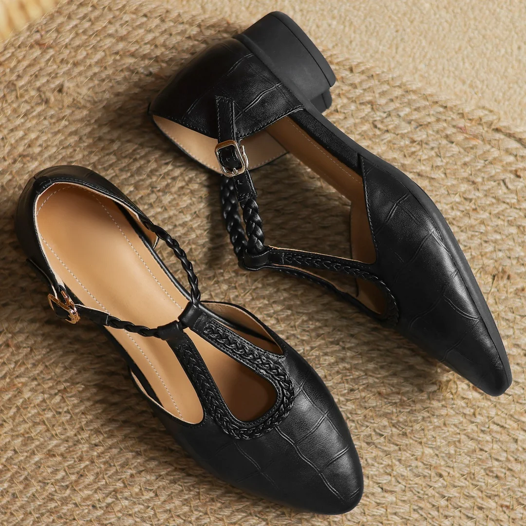 Croc Embossed T Strap Pumps