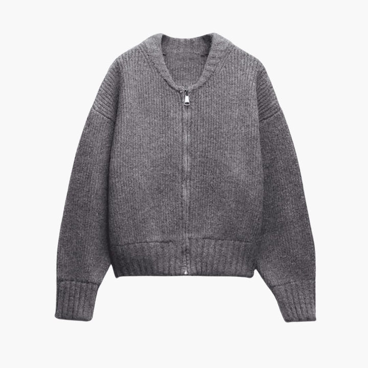 Hannah | Ribbed Zip Front Knit Cardigan