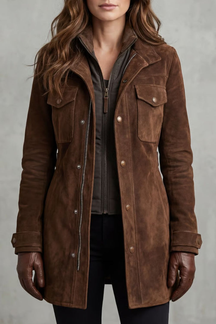Women's Suede Longline Coat in a Tailored Fit