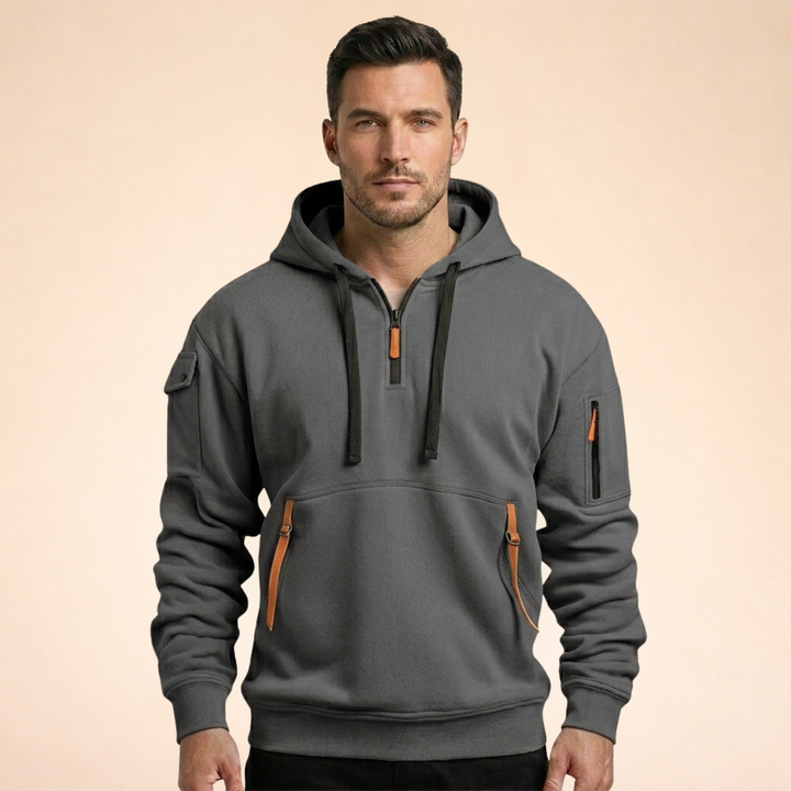 Men's Quarter-Zip Utility Hoodie with Cargo Pockets