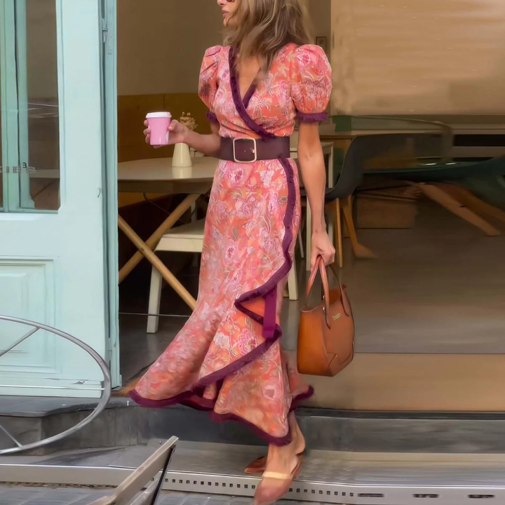 Estelle | Floral Puff Sleeve V Neck Maxi Dress