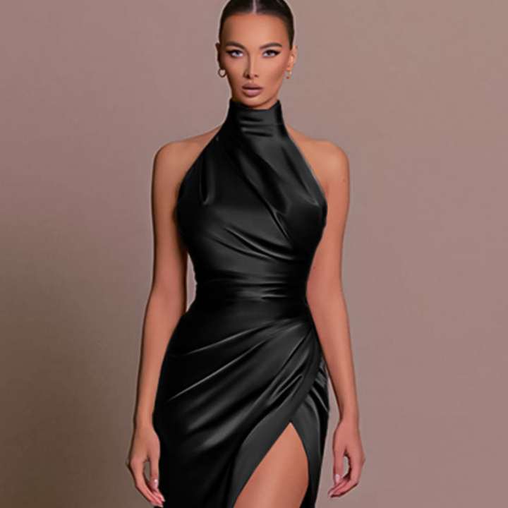 Karina | Elegant Halter Neck Split Maxi Cocktail Dress