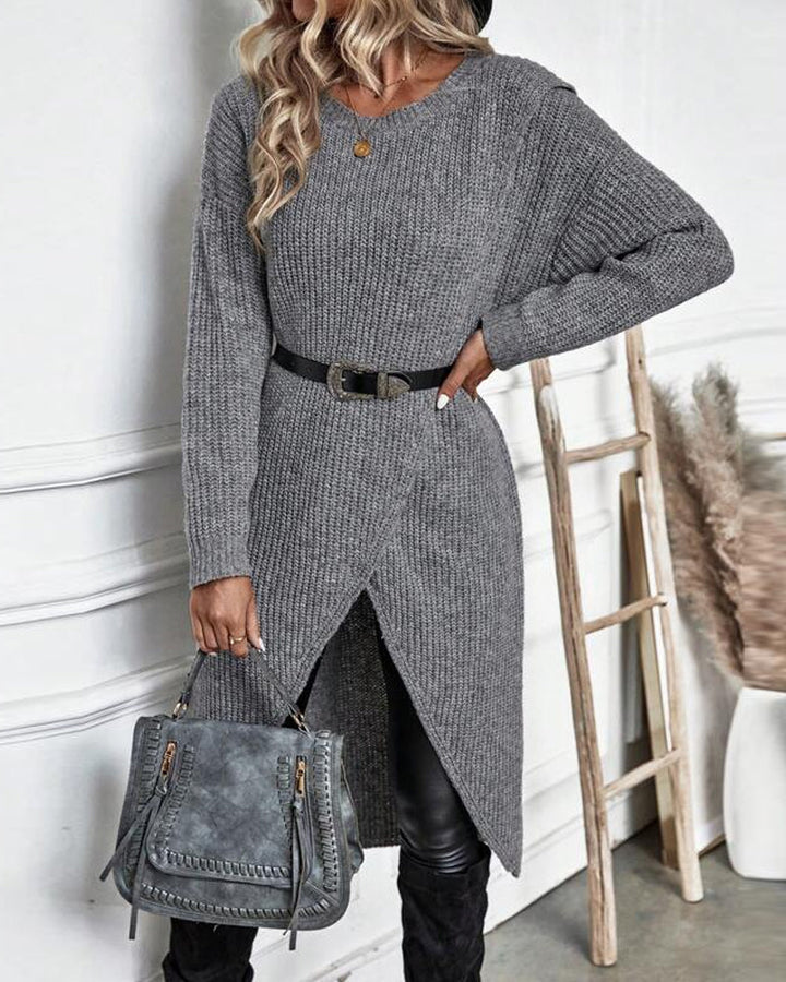 Women's Ribbed Jumper Dress with Side Slit