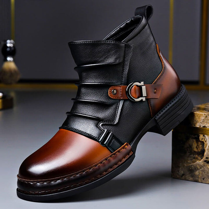 Men's Panelled Ankle Boots with Buckle Strap Detail