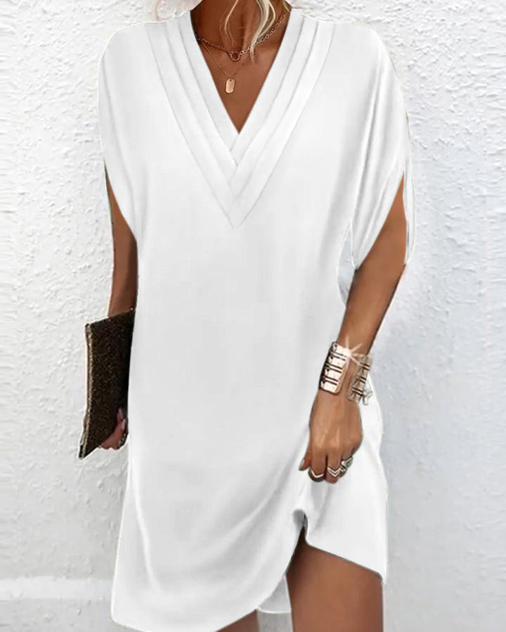 Celeste | Relaxed Pleated V-Neck Mini Dress
