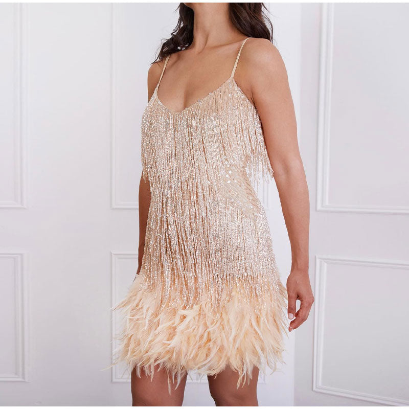 Alessia | Fringe Feather Cocktail Dress
