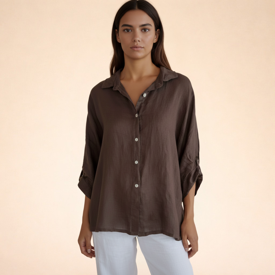 Women's Button Front Linen Blouse