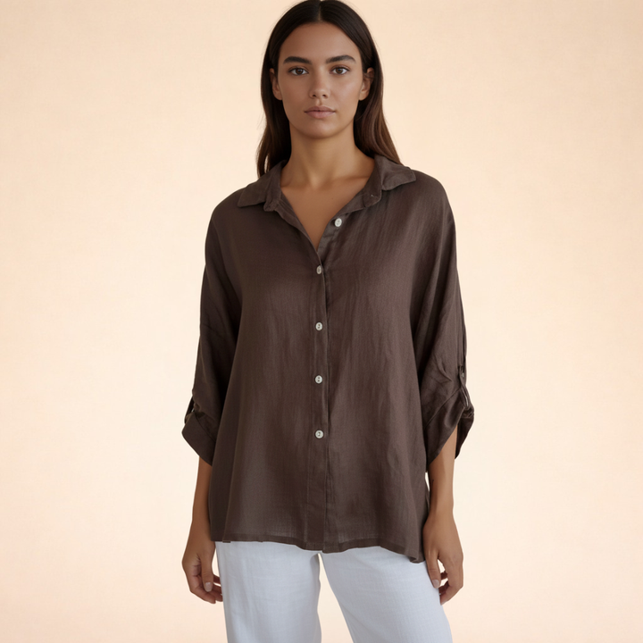 Women's Button Front Linen Blouse