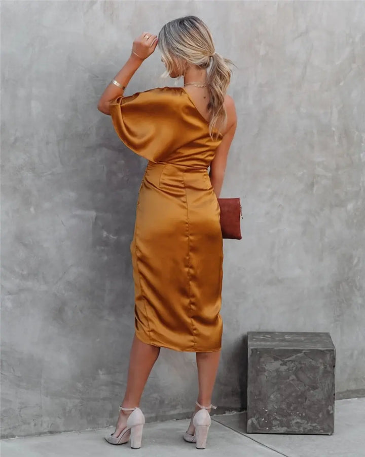 Alessia | One-Shoulder Draped Midi Dress