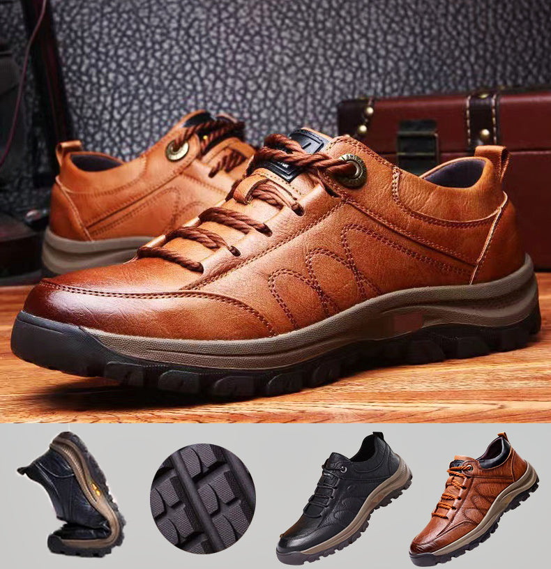 Leather Lace-Up Hiking Shoes with Rugged Sole