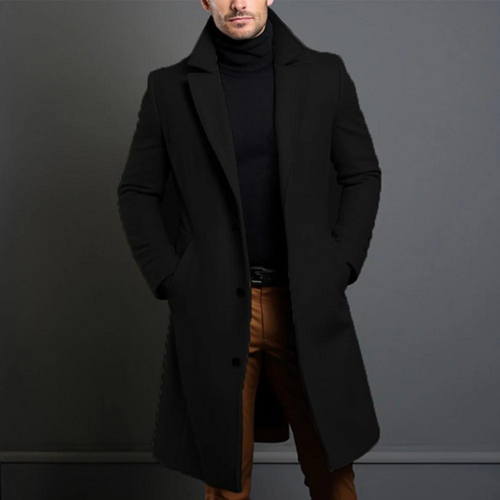 Men's Wool Longline Overcoat with Notched Lapels