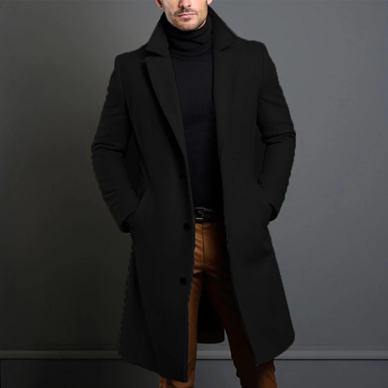 Men's Wool Overcoat with Notch Lapel in Slim Fit