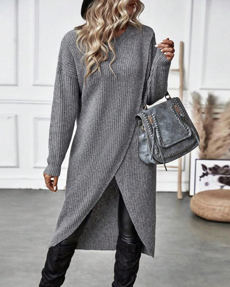 Women's Ribbed Jumper Dress with Side Slit