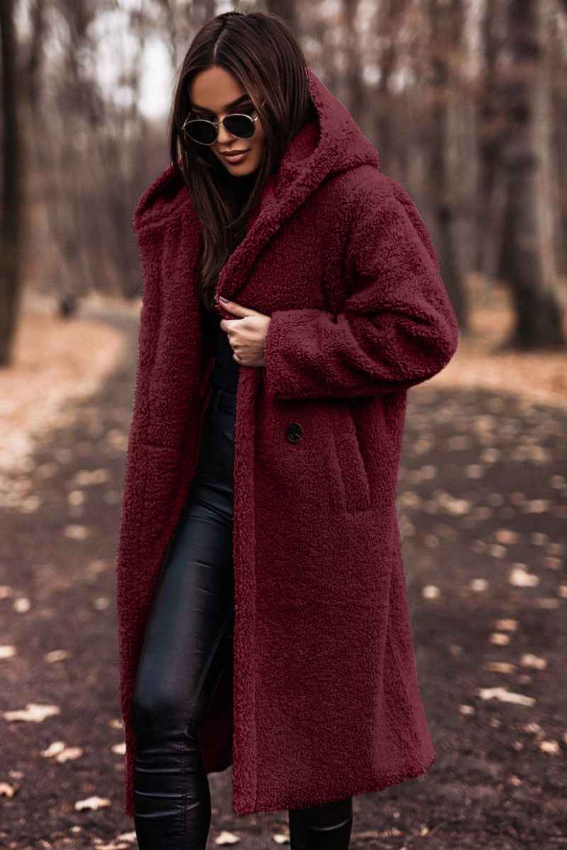 Women's Oversized Wool Teddy Coat with Hood
