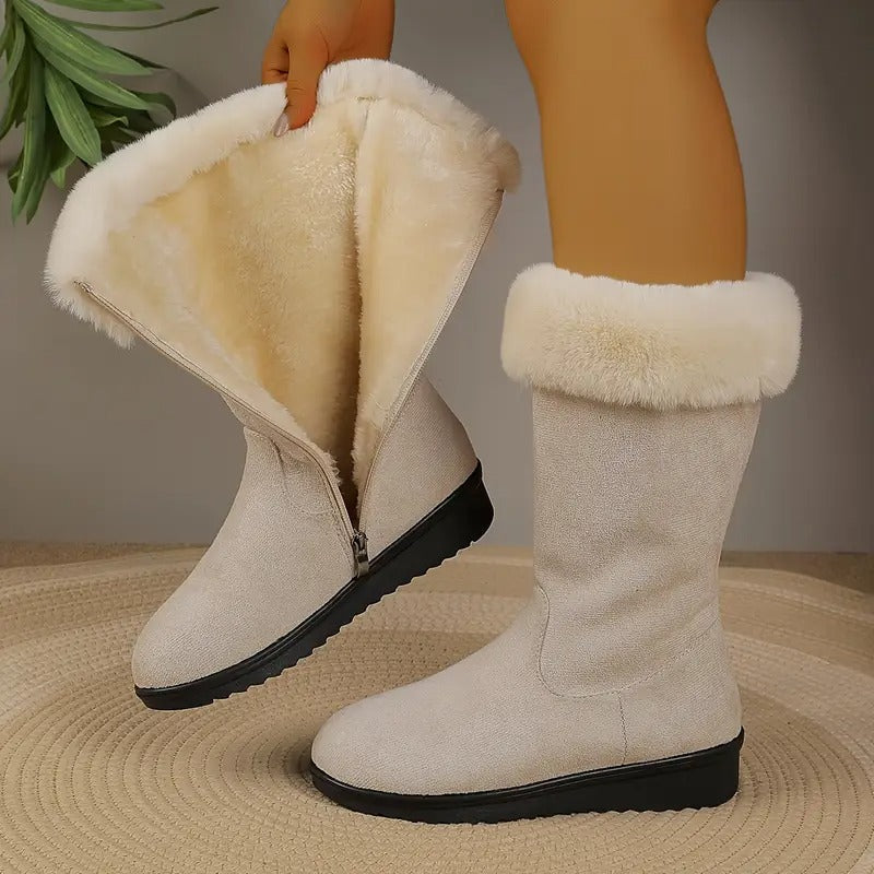 Women's Leather Orthopaedic Snow Boots with Faux Fur Trim