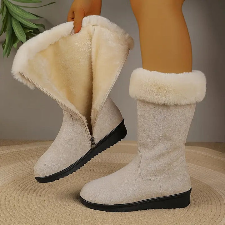 Women's Leather Orthopaedic Snow Boots with Faux Fur Trim